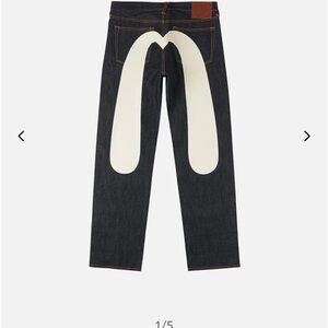 Evisu Black and White Straight Men's Daicock Print Baggy Jeans